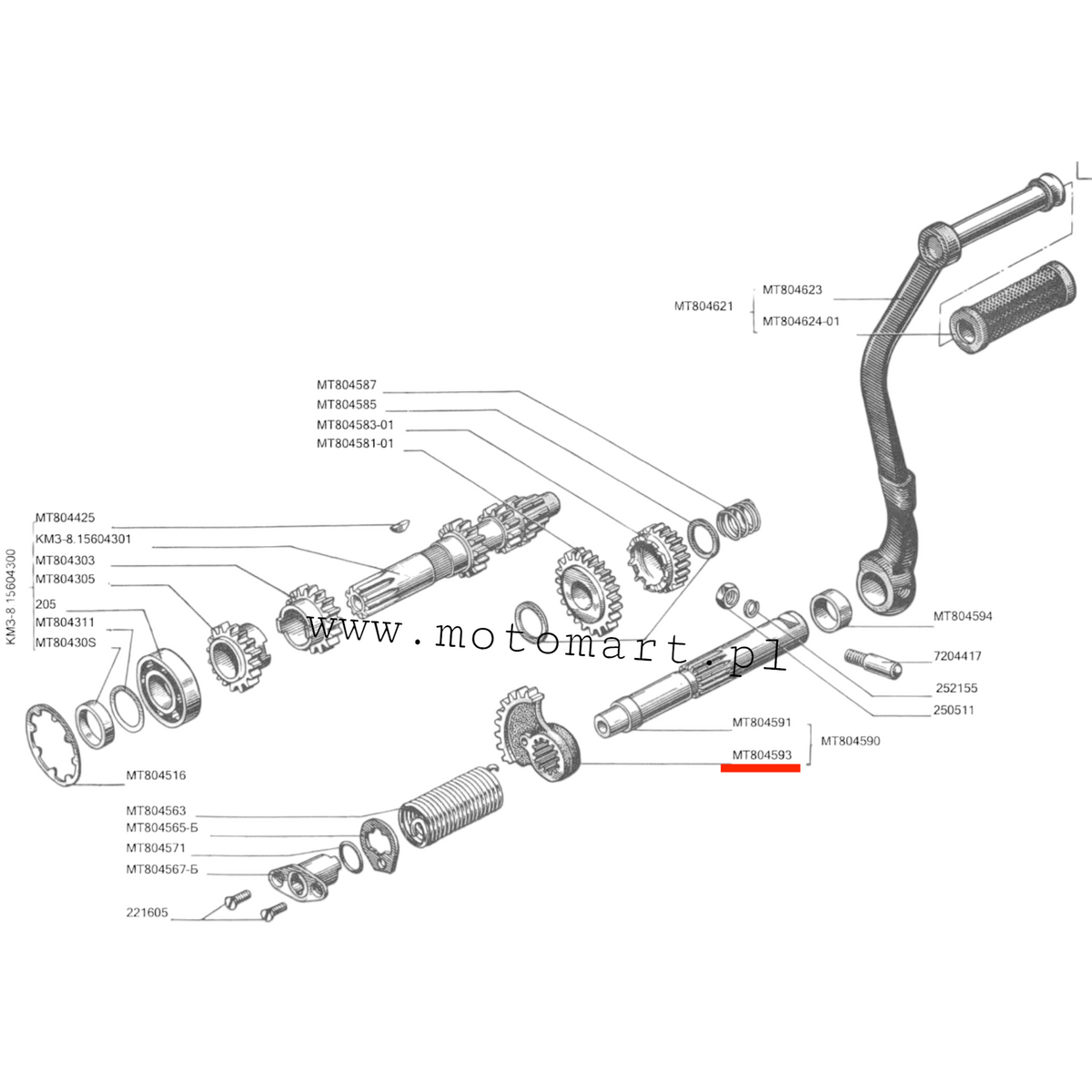 Mezzaluna cambio Dnepr MT M72 K750 pedivella ORIGINALE motorino d'avviamento