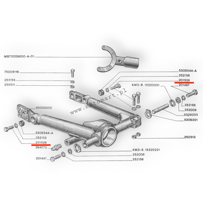 Vite fissaggio ammortizzatore INFERIORE K750 Ural Dnepr MT forcellone telaio vite