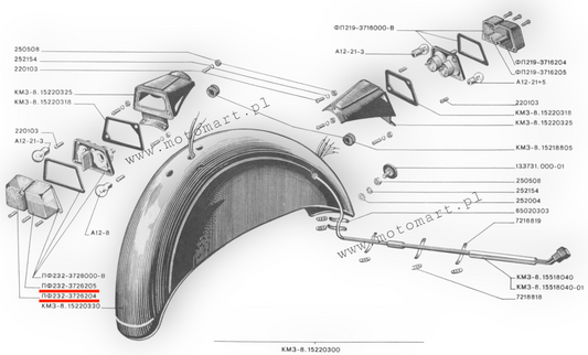 COPERCHIO LUCE SIDECARE URAL DNEPR posizione freccia ORIGINALE - ANTERIORE